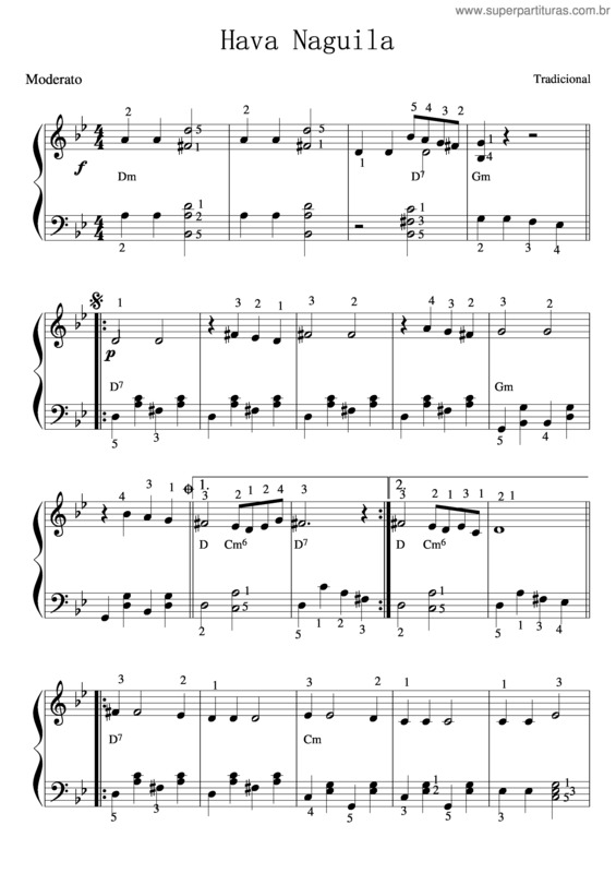 Partitura da música Hava Naguila