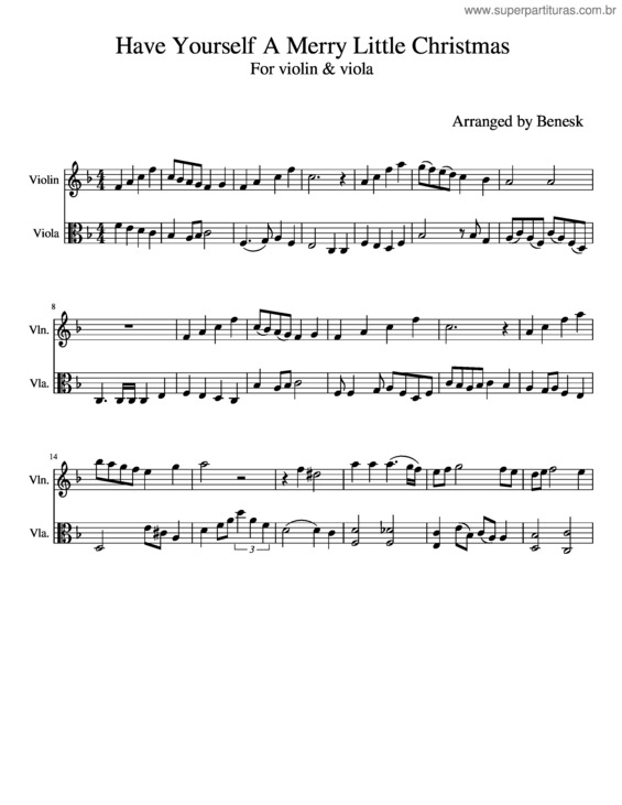 Partitura da música Have Yourself A Merry Little Christmas Violin Viola Duet