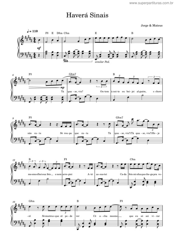 Partitura da música Haverá Sinais – Jorge & Mateus