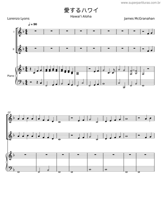 Partitura da música Hawai`I Aloha – Lorenzo Lyons