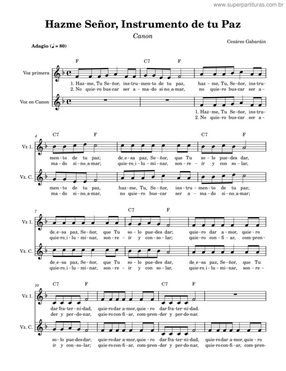 Partitura da música Hazme Señor, Instrumento De Tu Paz