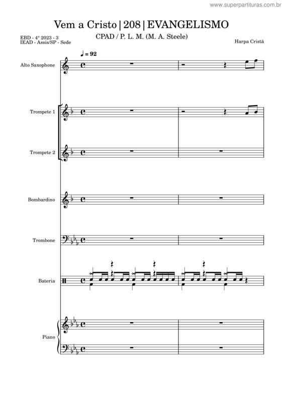 Partitura da música Hc 208 – Vem A Cristo – Marcha