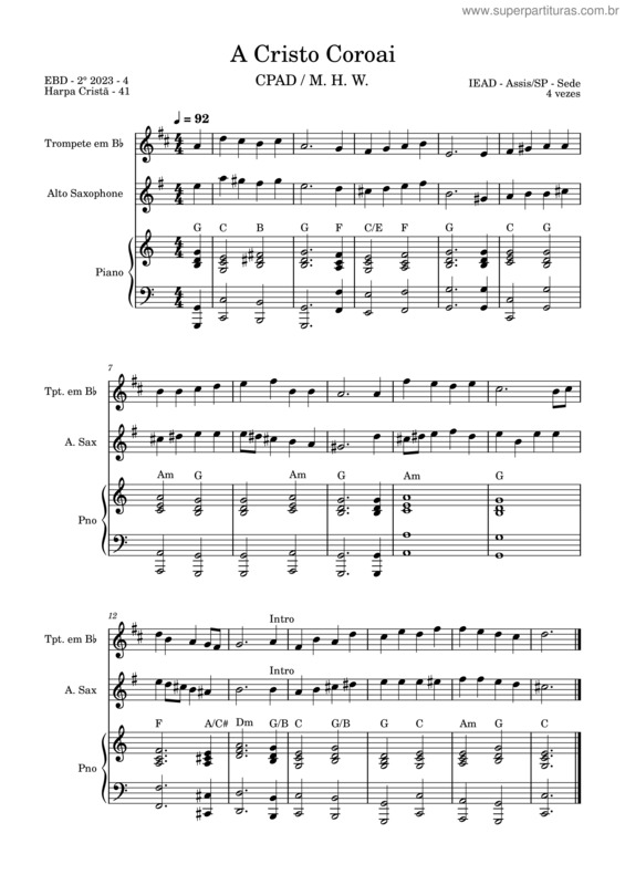 Partitura da música Hc 41 – A Cristo Coroai