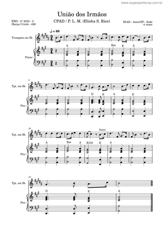 Partitura da música Hc 426 – União Dos Irmãos