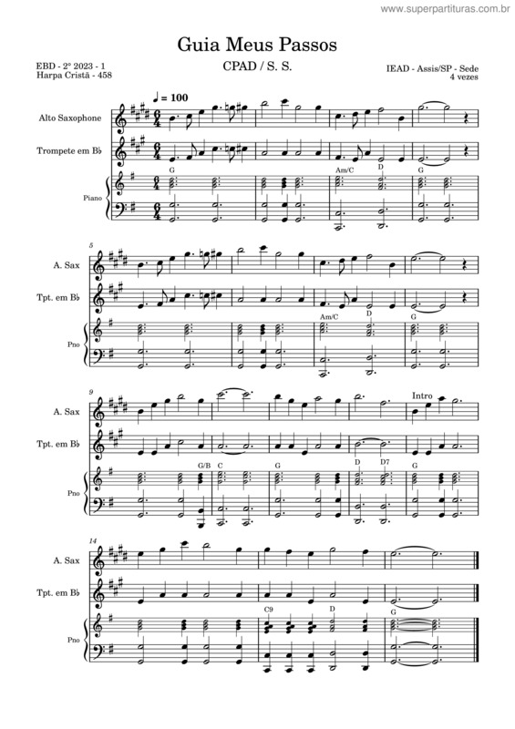 Partitura da música Hc 458 – Guia Meus Passos