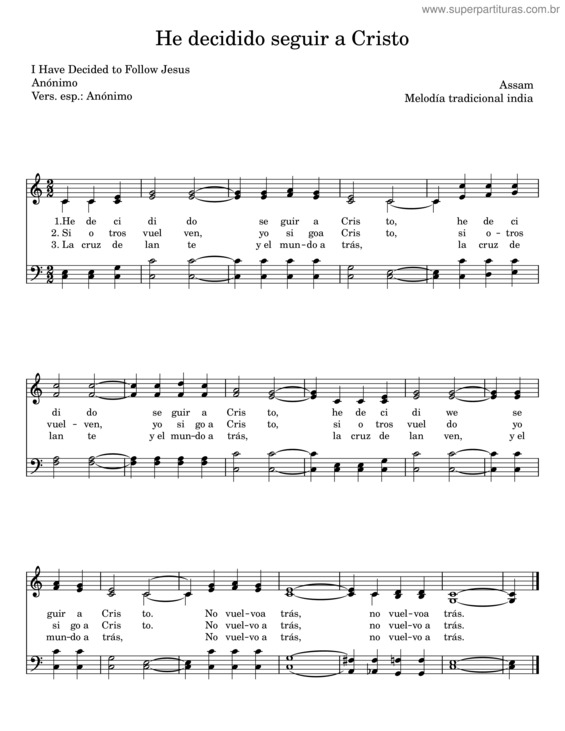 Partitura da música He Decidido Seguir A Cristo v.2