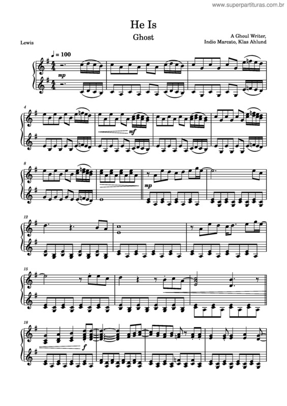 Partitura da música He Is – Ghost