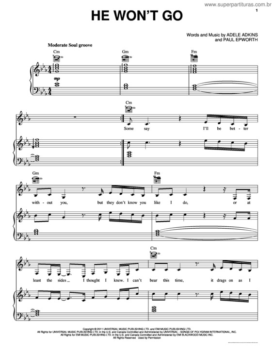 Partitura da música He Won`t Go v.2