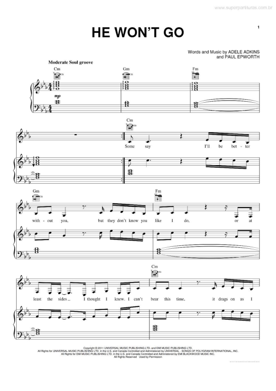 Partitura da música He Won`t Go