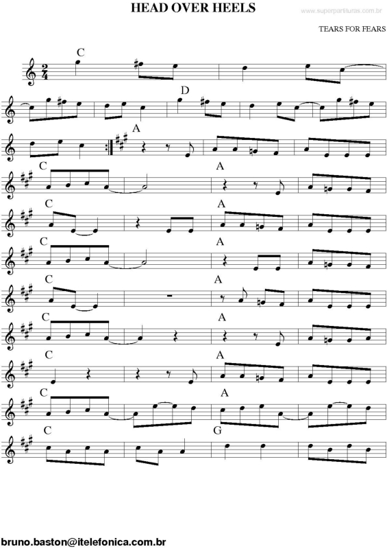 Partitura da música Head Over Heels v.2