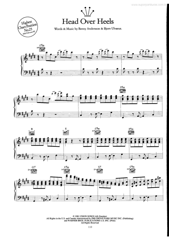 Partitura da música Head Over Heels v.3