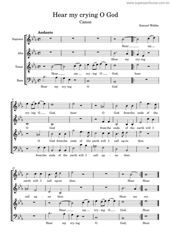 Partitura da música Hear My Crying O God – Samuel Webbe