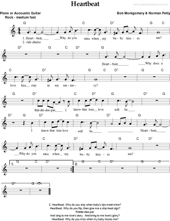 Partitura da música Heartbeat