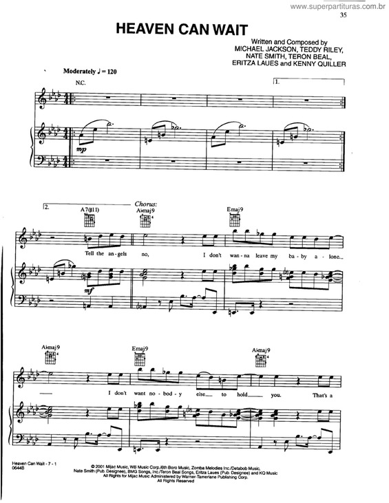 Partitura da música Heaven Can Wait