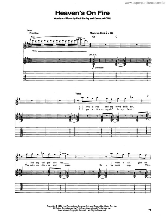 Partitura da música Heaven`s on fire