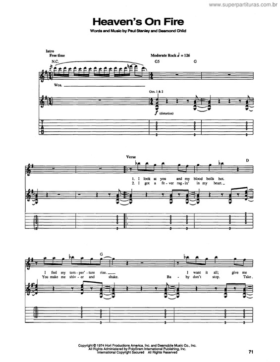 Partitura da música Heaven`s on fire