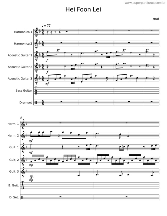Partitura da música Hei Foon Lei – Mat