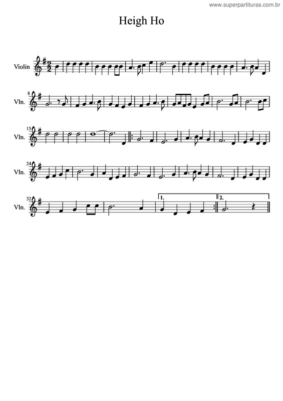 Partitura da música Heigh-Ho v.3