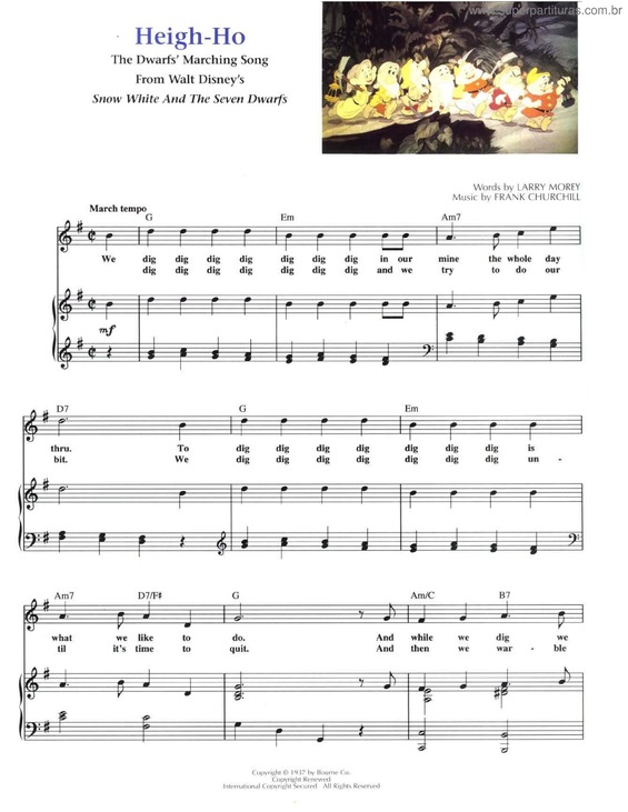 Partitura da música Heigh-Ho