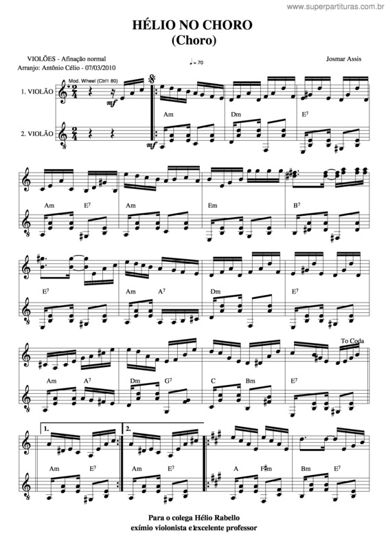 Partitura da música Hélio No Choro v.3