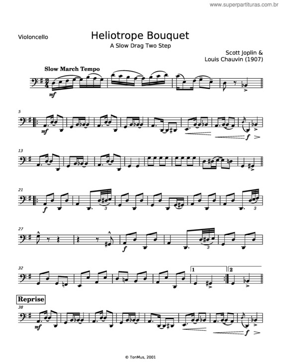 Partitura da música Heliotrope Bouquet – Scott Joplin