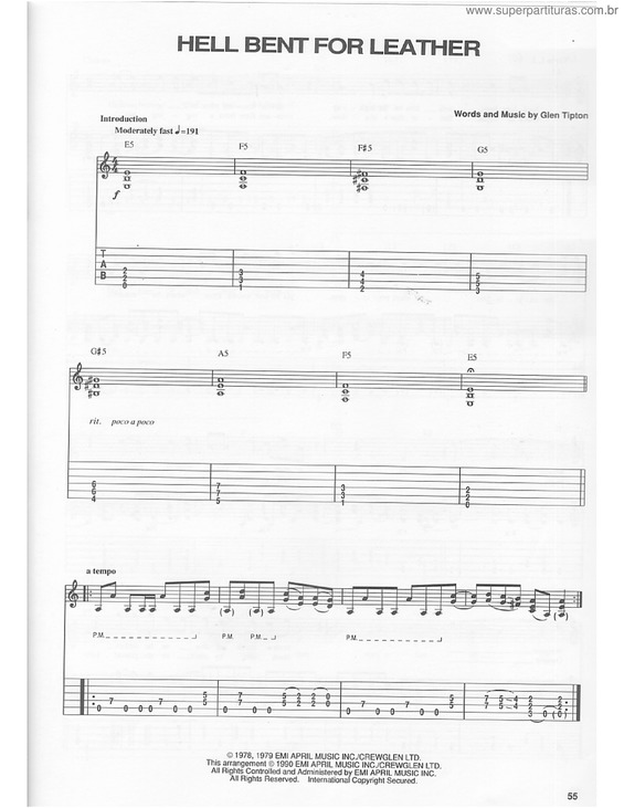 Partitura da música Hell bent for leather