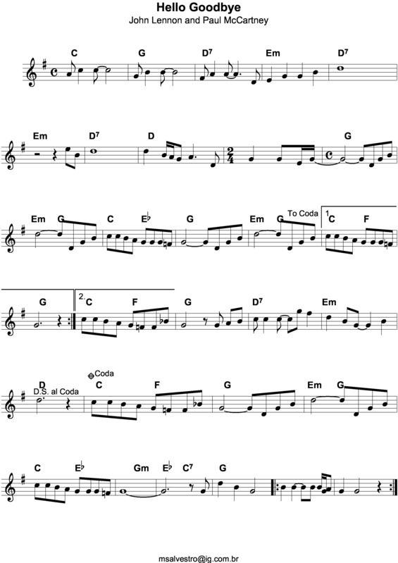 Partitura da música Hello Goodbye v.4