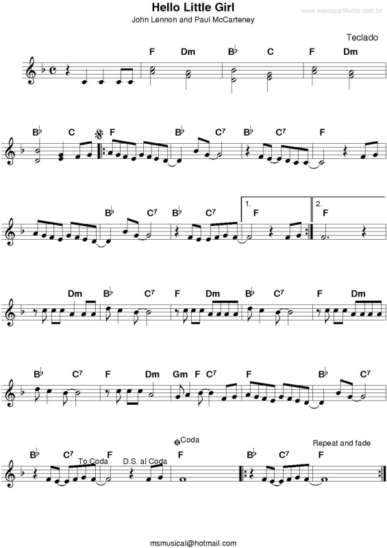 Partitura da música Hello Little Girl v.2