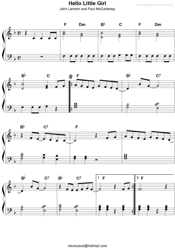 Partitura da música Hello Little Girl