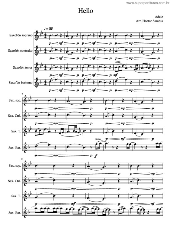 Partitura da música Hello/Sax Quartet
