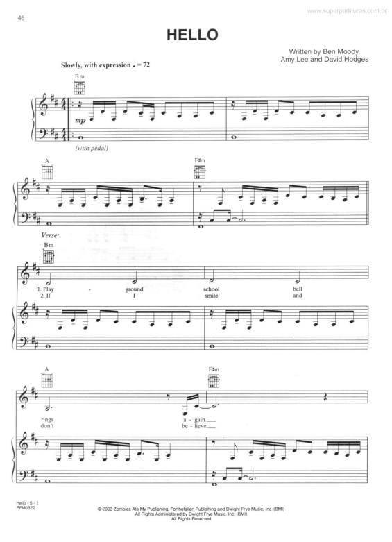 Partitura da música Hello v.2