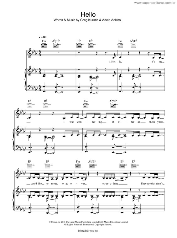 Partitura da música Hello v.5