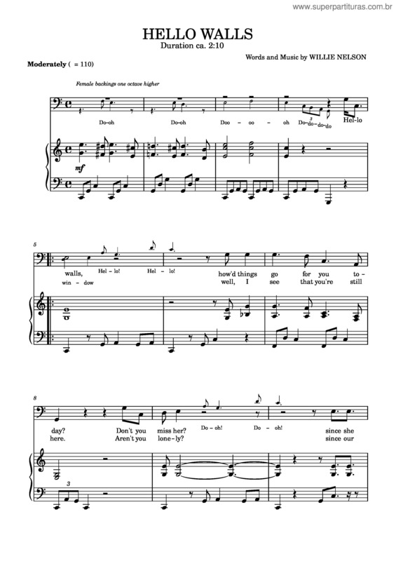 Partitura da música Hello Walls