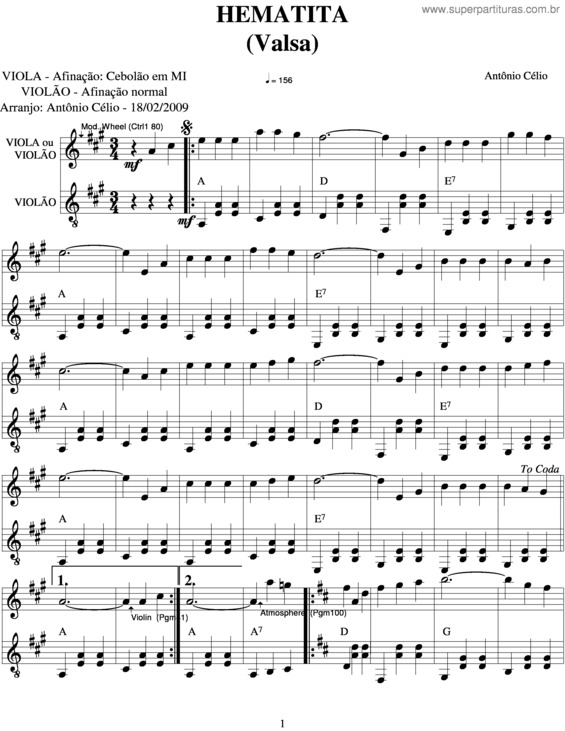 Partitura da música Hematita