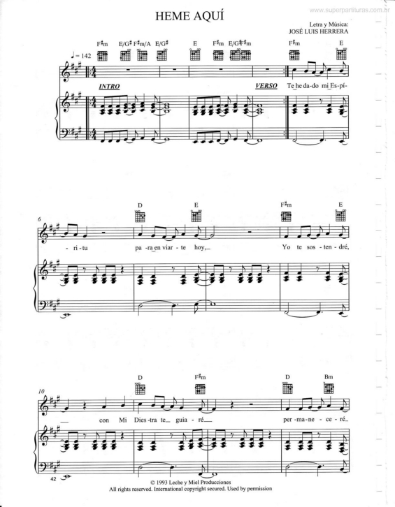 Partitura da música Heme Aquí