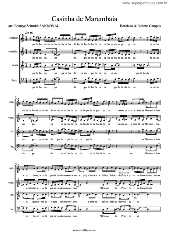 Partitura da música Henricão & Rubens Campos – Casinha De Marambaia