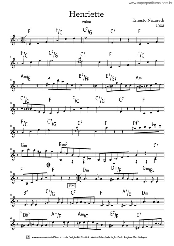 Partitura da música Henriette