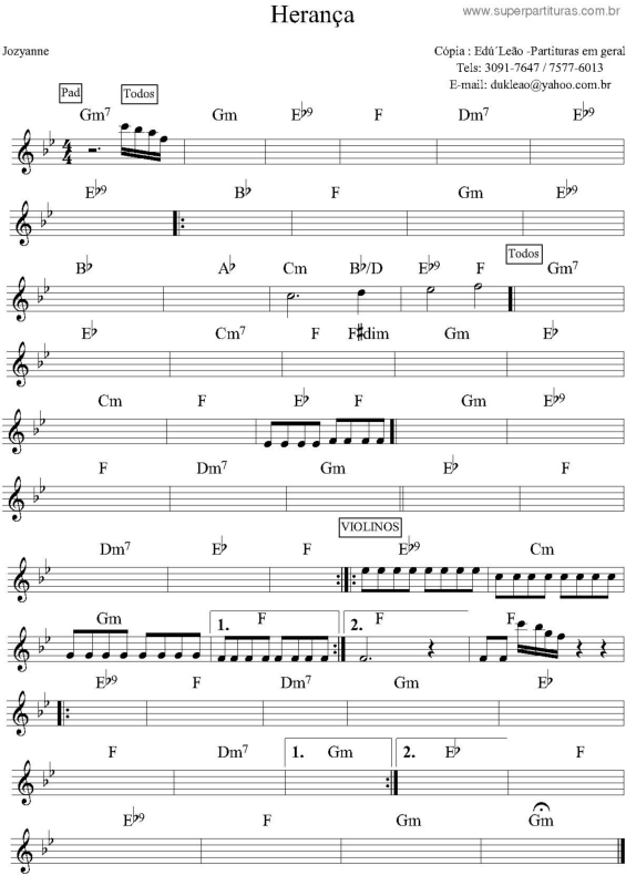 Partitura da música Herança