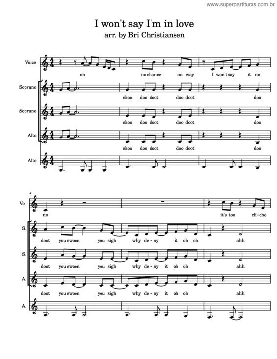 Partitura da música Hercules – I Wont Say Im In Love – Misc Cartoons I Wont Say Im In Love Solo