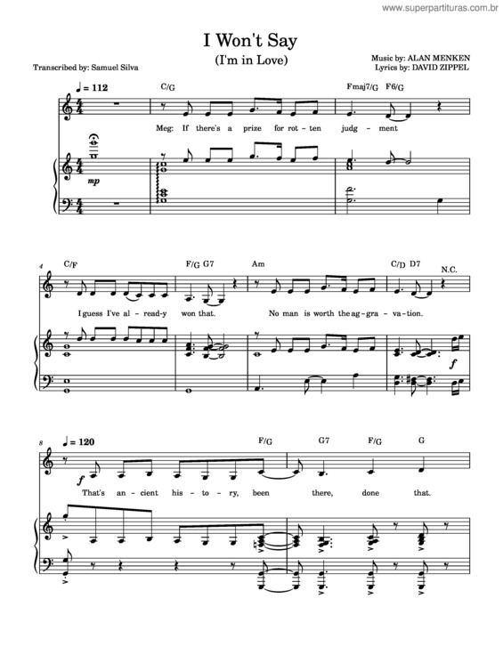 Partitura da música Hercules– I Won`T Say