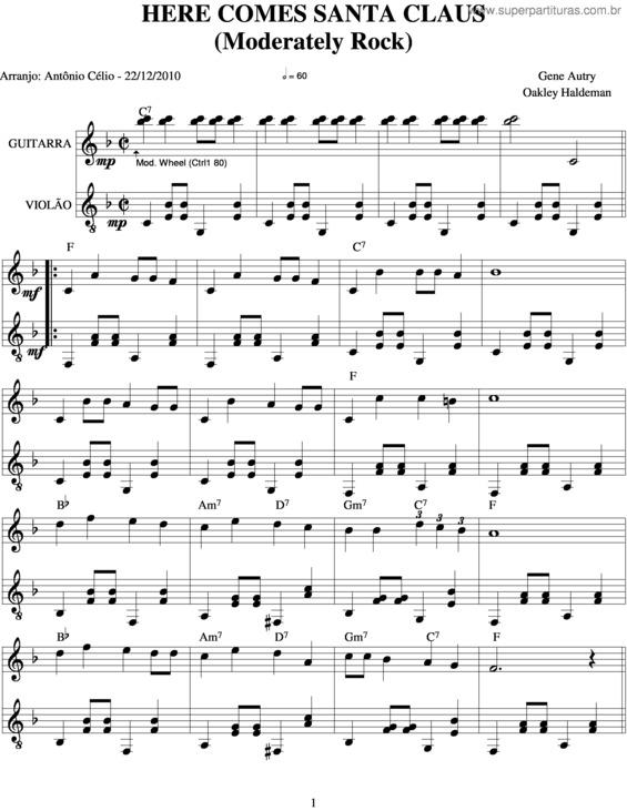 Partitura da música Here Comes Santa Claus