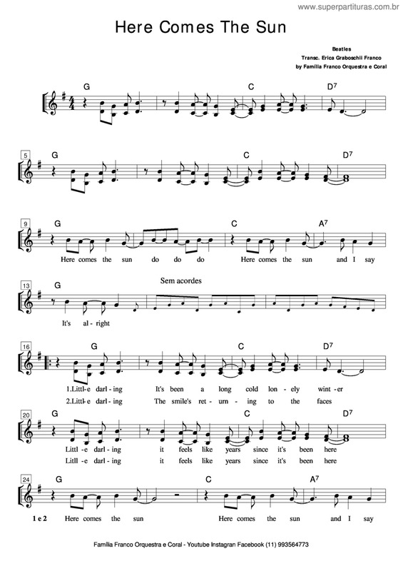 Partitura da música Here Comes The Sun - Sol M Com Letra