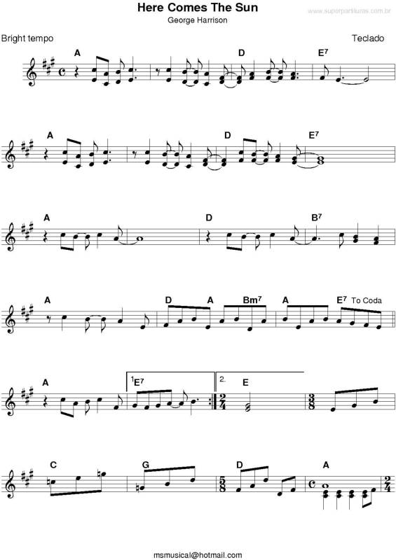 Partitura da música Here Comes The Sun v.2