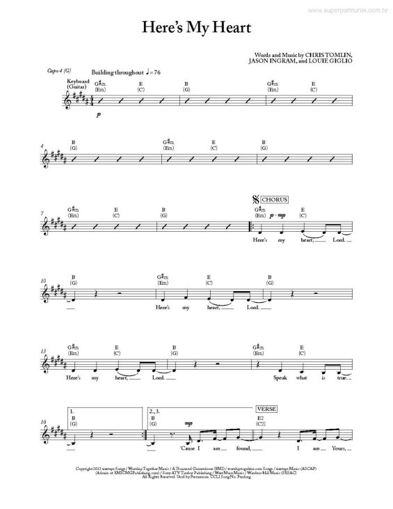 Partitura da música Here`s My Heart