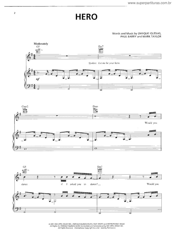 Partitura da música Hero v.6