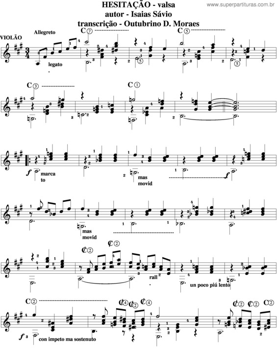 Partitura da música Hesitação