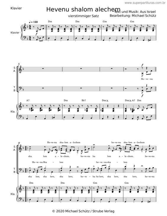 Partitura da música Hevenu Shalom Alechem – Aus Israel