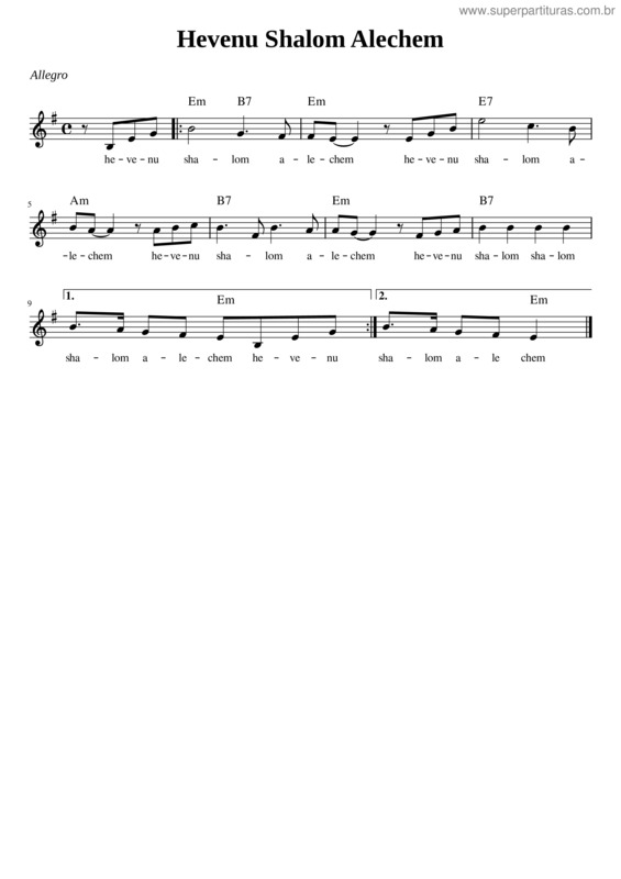 Partitura da música Hevenu Shalom Alechem v.3