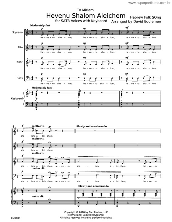 Partitura da música Hevenu Shalom Aleichem – Misc Traditional v.2