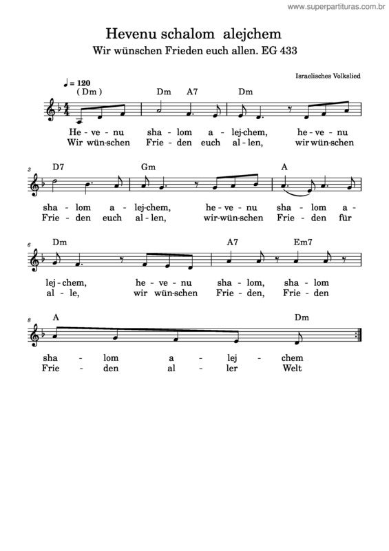 Partitura da música Hevenu Shalom Aleichem – Misc Traditional